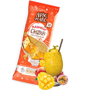 АйсМакс сэндвич пломбир манго-маракуйя с семенами чиа в кокосовом печенье