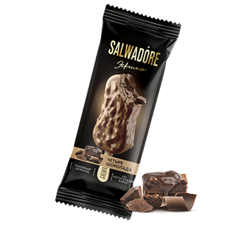 Salwadore эскимо сливочное шоколадное с шоколадным топингом и кусочками бисквитного печенья в молочном шоколаде с вафельной крошкой